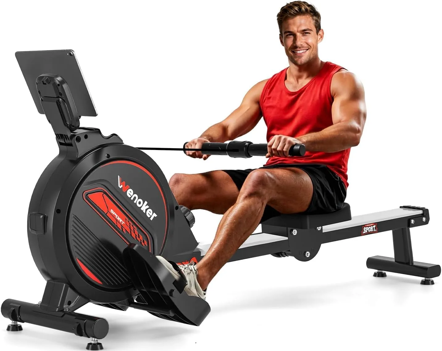Wenoker magnetic rowing machine with 16 level auto electromagnetic resistance and ergonomic seat