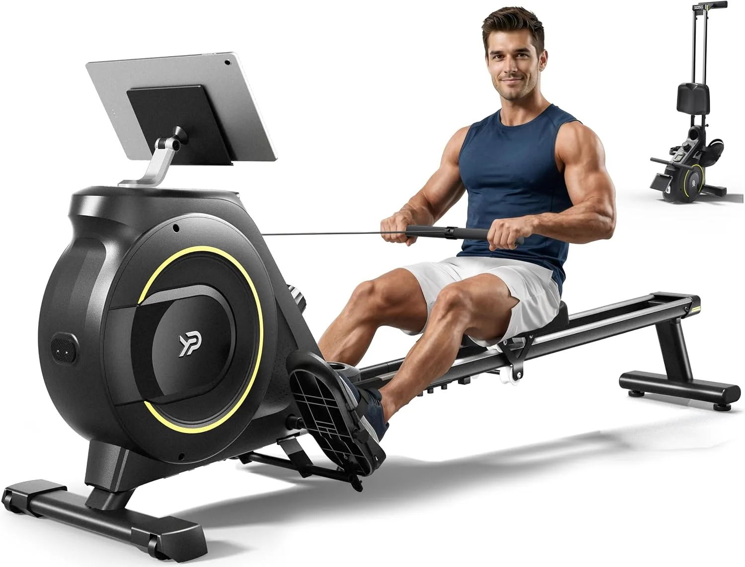YPOO RM930 foldable compact magnetic rowing machine with 16 level silent resistance