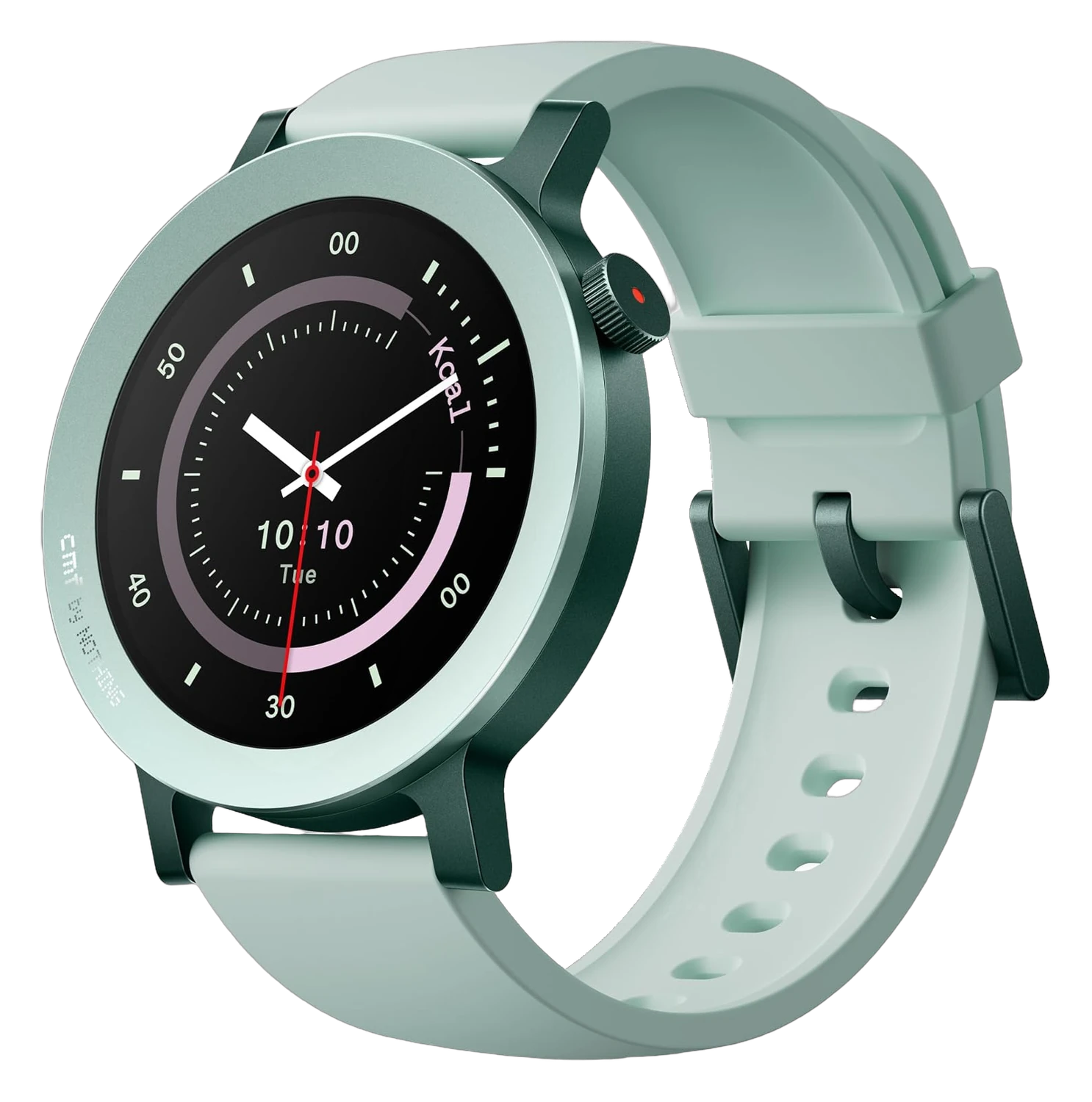 CMF Watch 3 Pro smartwatch in mint green with a round dial and silicone band on a white background